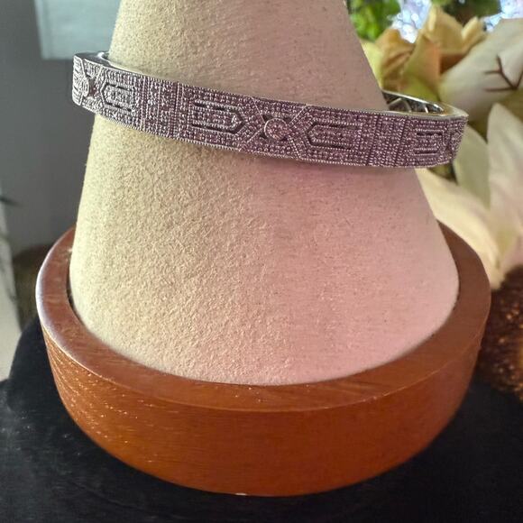 925 Sterling Silver CZ Bangle Bracelet - Picture 11 of 13